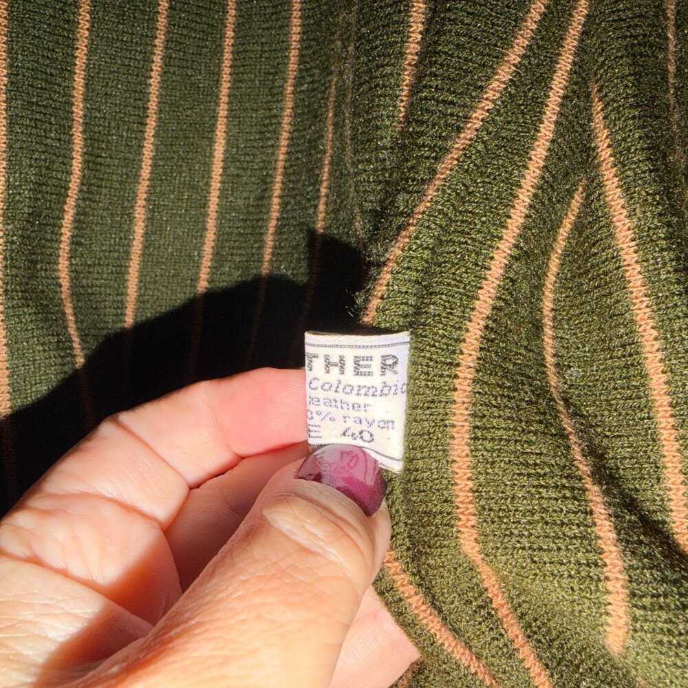 Vintage Olive Green Leather Bomber Jacket – Men’s L - Picture 6 of 9